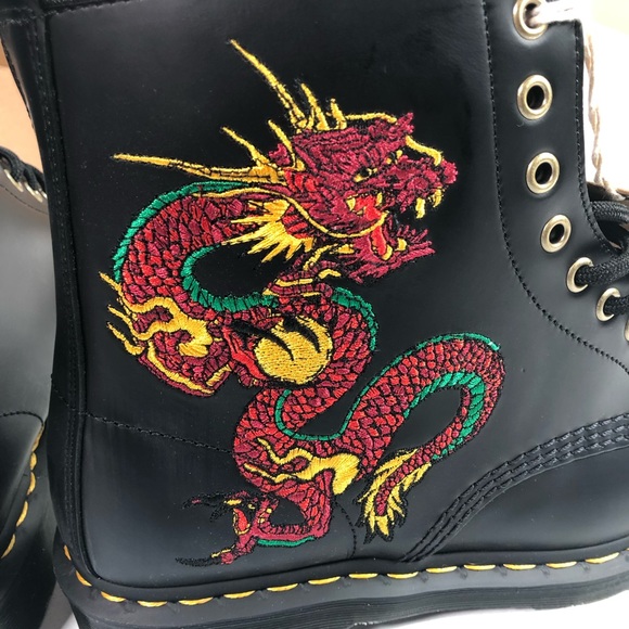 Leather Boots Unisex Embroidered Trim 